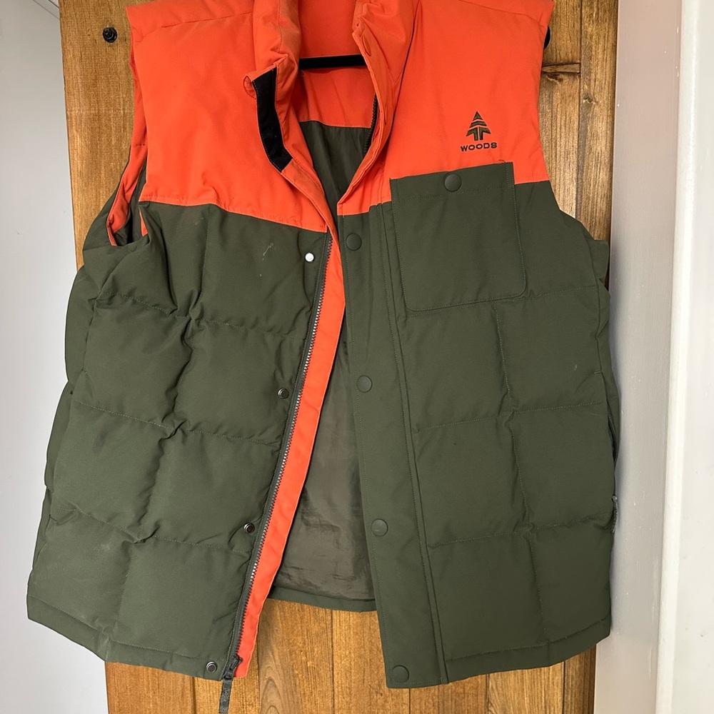 Woods Men's Orange and Green Puffer Vest